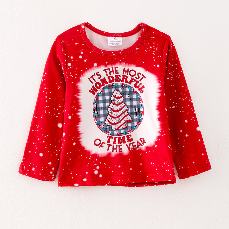 (In Stock L08-01-01)Girls Christmas Print Red Top