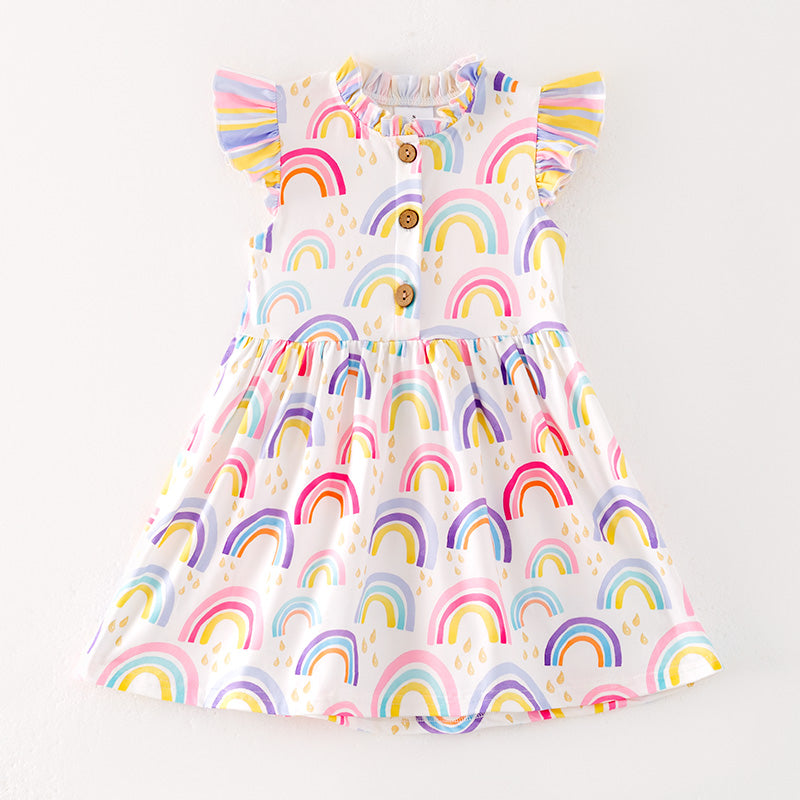 (In Stock)Girls Spring and Summer Rainbow Print Dress