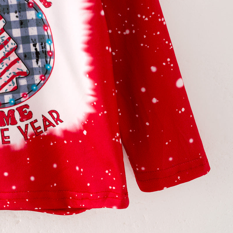 (In Stock L08-01-01)Girls Christmas Print Red Top