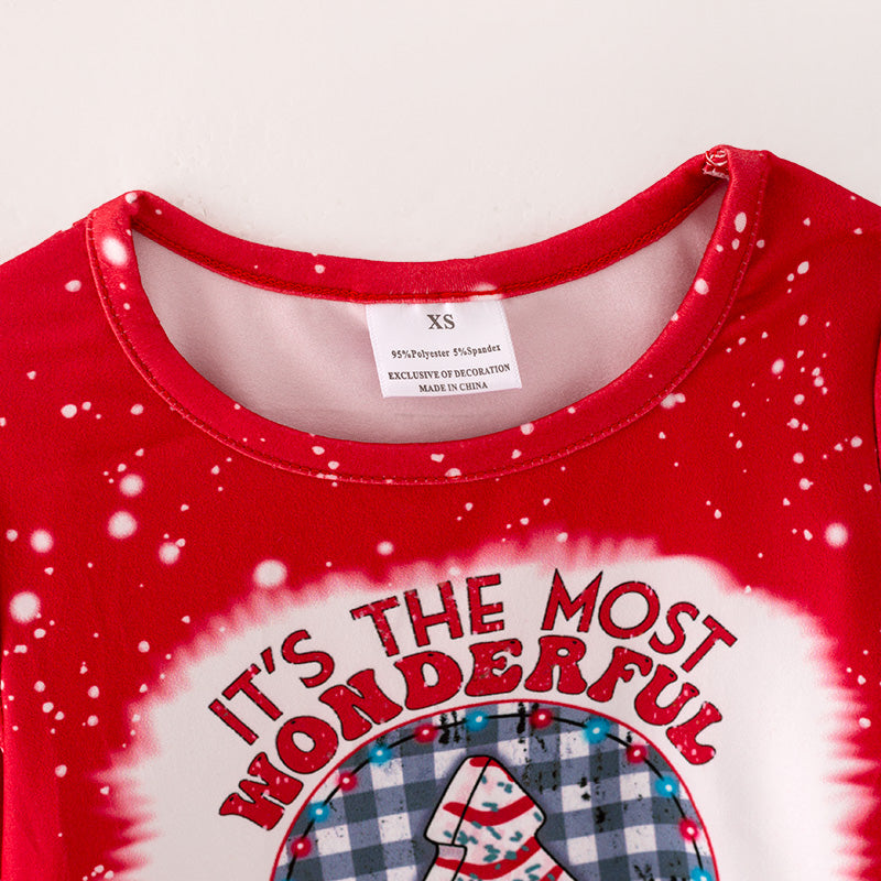 (In Stock L08-01-01)Girls Christmas Print Red Top