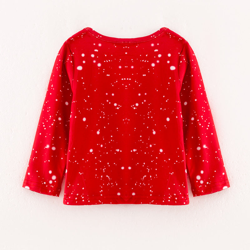 (In Stock L08-01-01)Girls Christmas Print Red Top