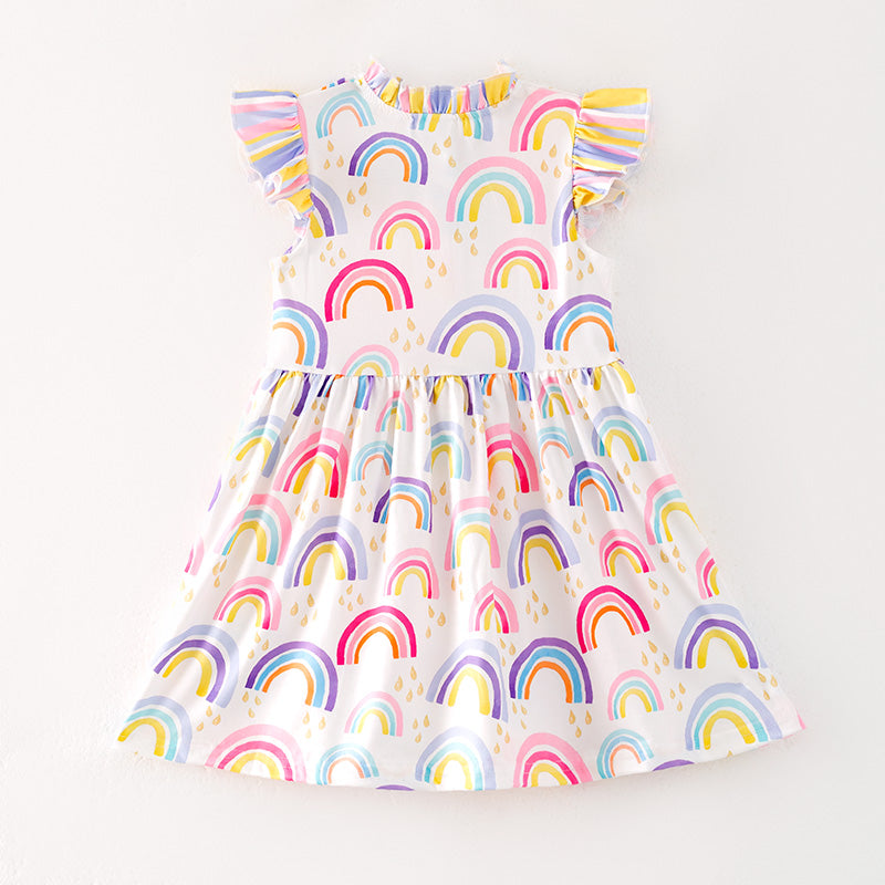 (In Stock)Girls Spring and Summer Rainbow Print Dress
