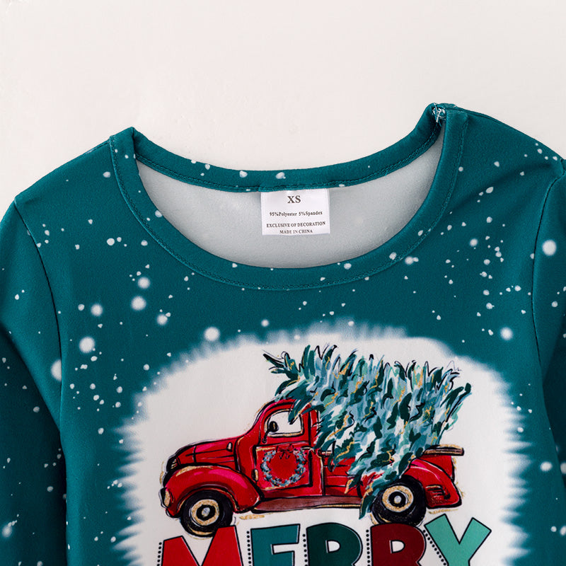 (In Stock L08-05-02)Girls Christmas Print Green Top