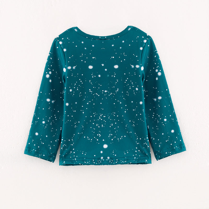 (In Stock L08-05-02)Girls Christmas Print Green Top