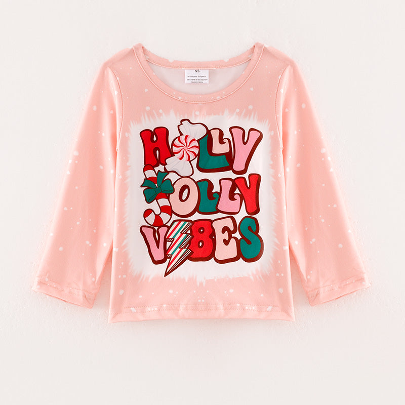 (In Stock L08-04-02)Girls Christmas Print Baby Pink Top