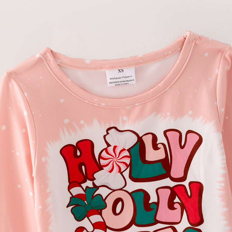 (In Stock L08-04-02)Girls Christmas Print Baby Pink Top