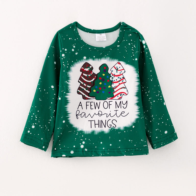 (In Stock L08-02-01)Girls Christmas Print Green Top