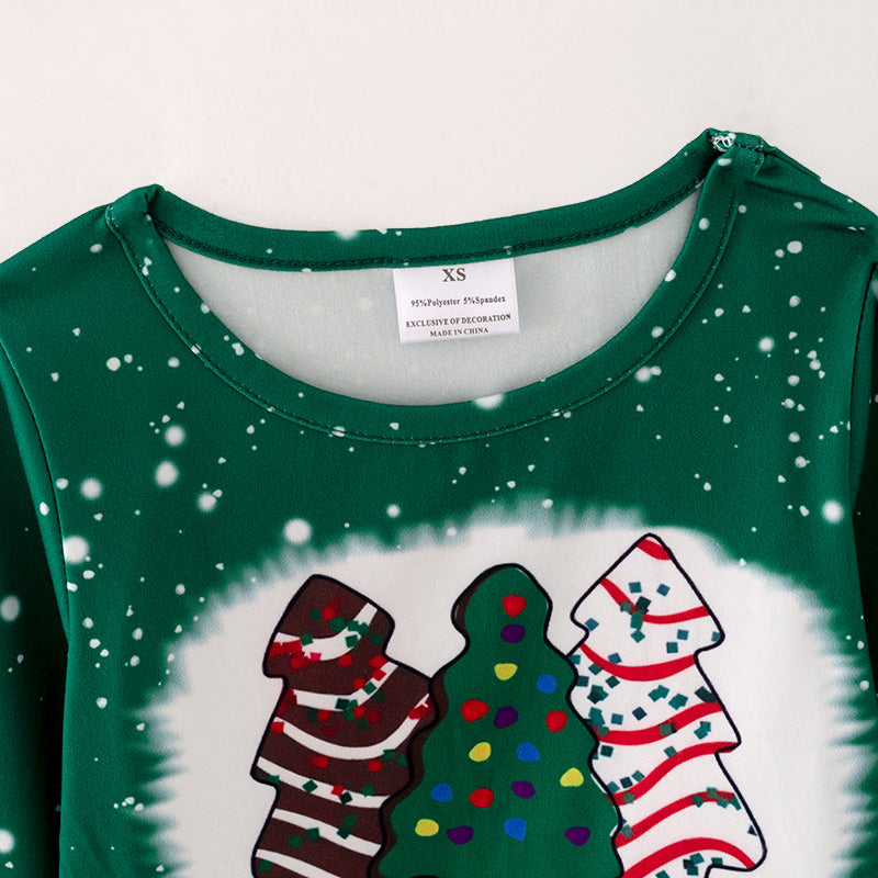 (In Stock L08-02-01)Girls Christmas Print Green Top