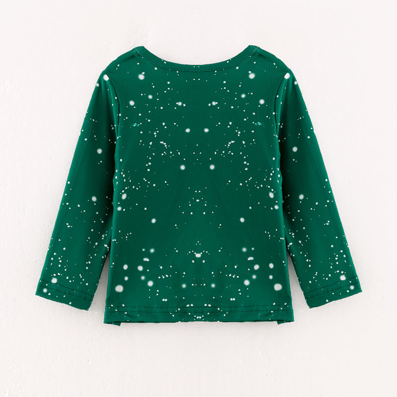(In Stock L08-02-01)Girls Christmas Print Green Top