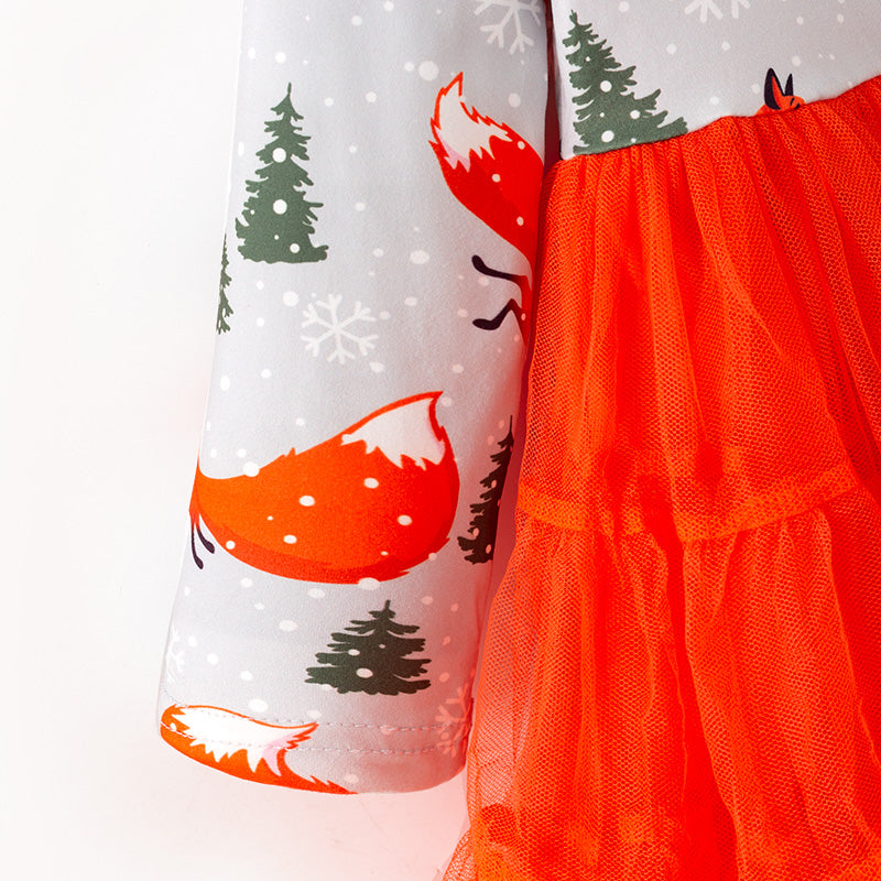 (In Stock)Girls Christmas Print Tulle Dress