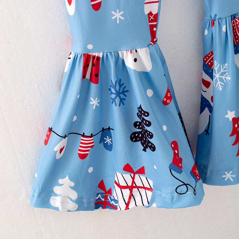 (In Stock L08-04-01)Girls Christmas Snowman Print Outfit Set