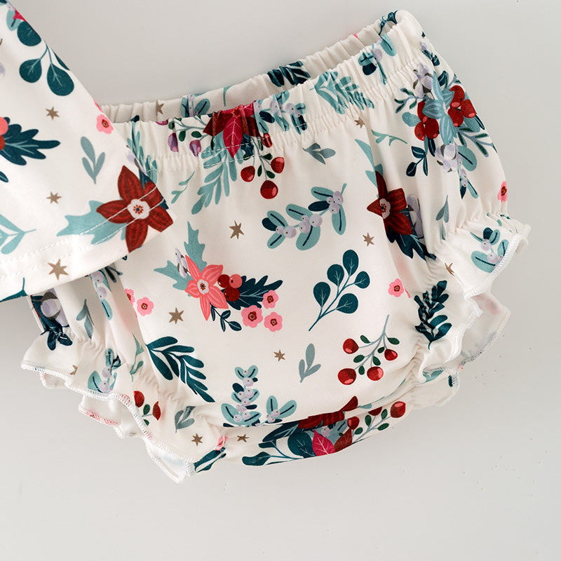 (In Stock)Toddler Girls Christmas Embroidery Bloomer Set