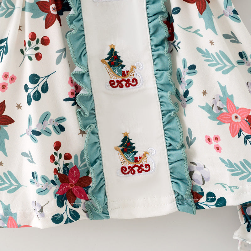 (In Stock)Toddler Girls Christmas Embroidery Bloomer Set