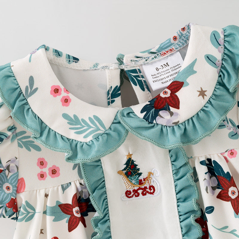 (In Stock)Toddler Girls Christmas Embroidery Bloomer Set