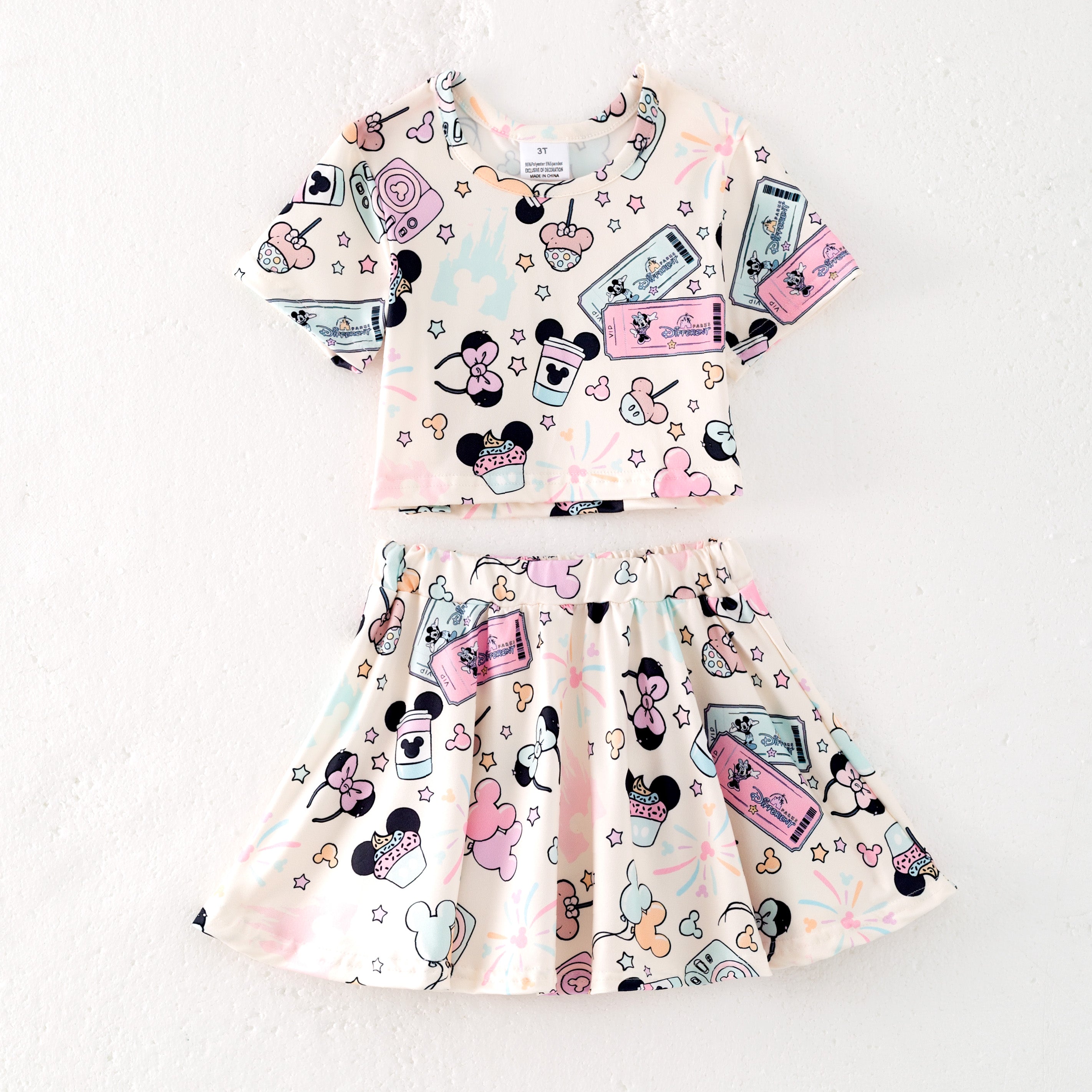 (Pre Order)Girls Spring and Summer Princess&Cartoon Print Skirt Set