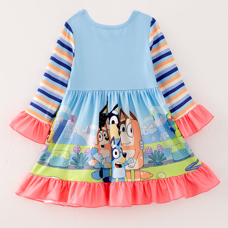 (Pre Order)Girls Fall Cute Cartoon Print Dress