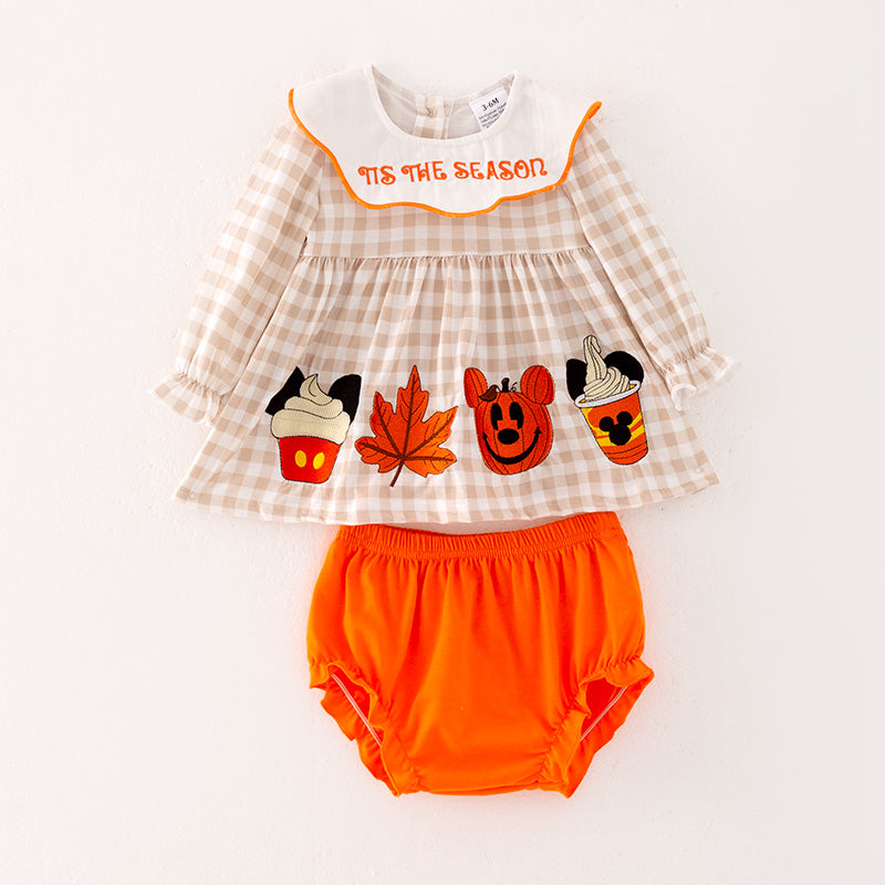 (In Stock G18-5-3)Baby Girls Halloween Cartoon Embroided Romper Set