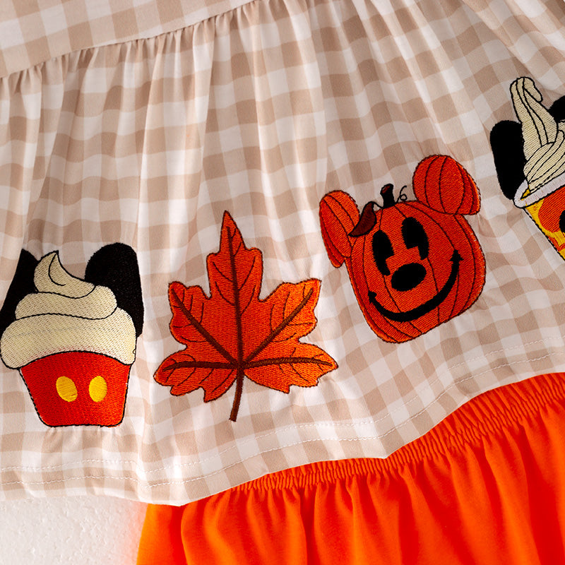 (In Stock G18-5-3)Baby Girls Halloween Cartoon Embroided Romper Set