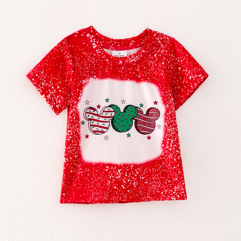 (In Stock L37-1-2)Girls Christmas Print Red T-shirt
