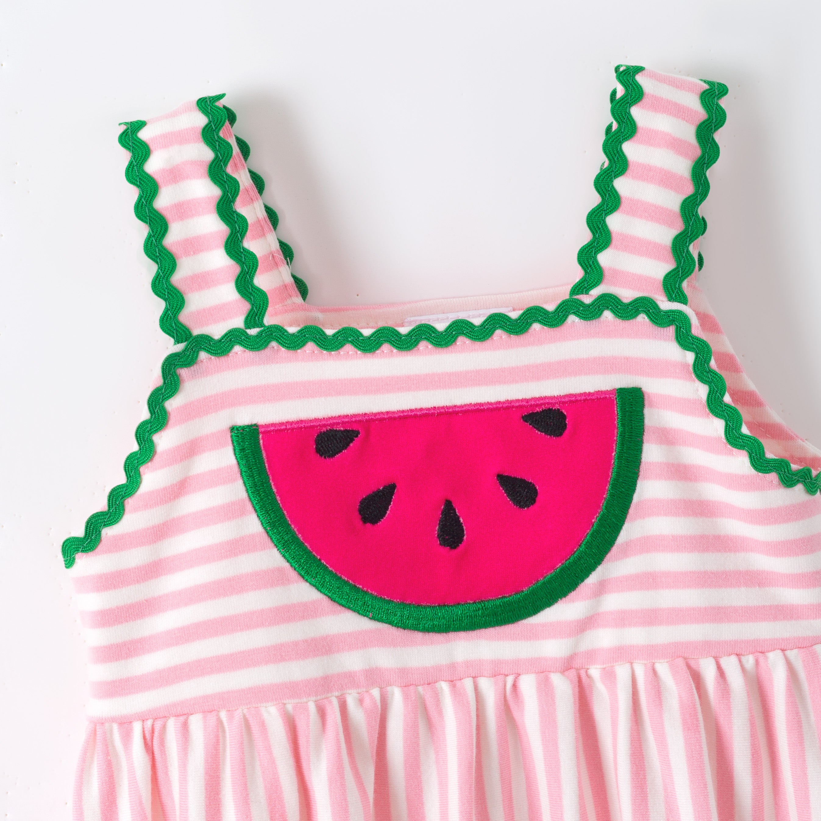 (In Stock)Toddler Girls Summer Watermelon Applique Cotton Romper