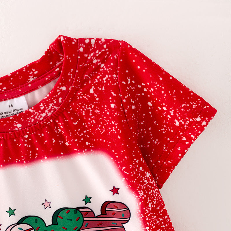 (In Stock L37-1-2)Girls Christmas Print Red T-shirt