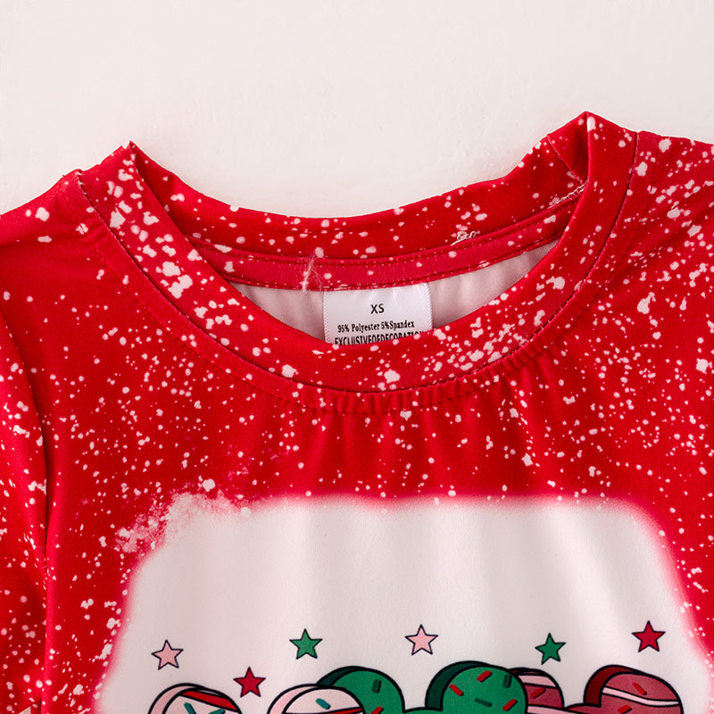 (In Stock L37-1-2)Girls Christmas Print Red T-shirt