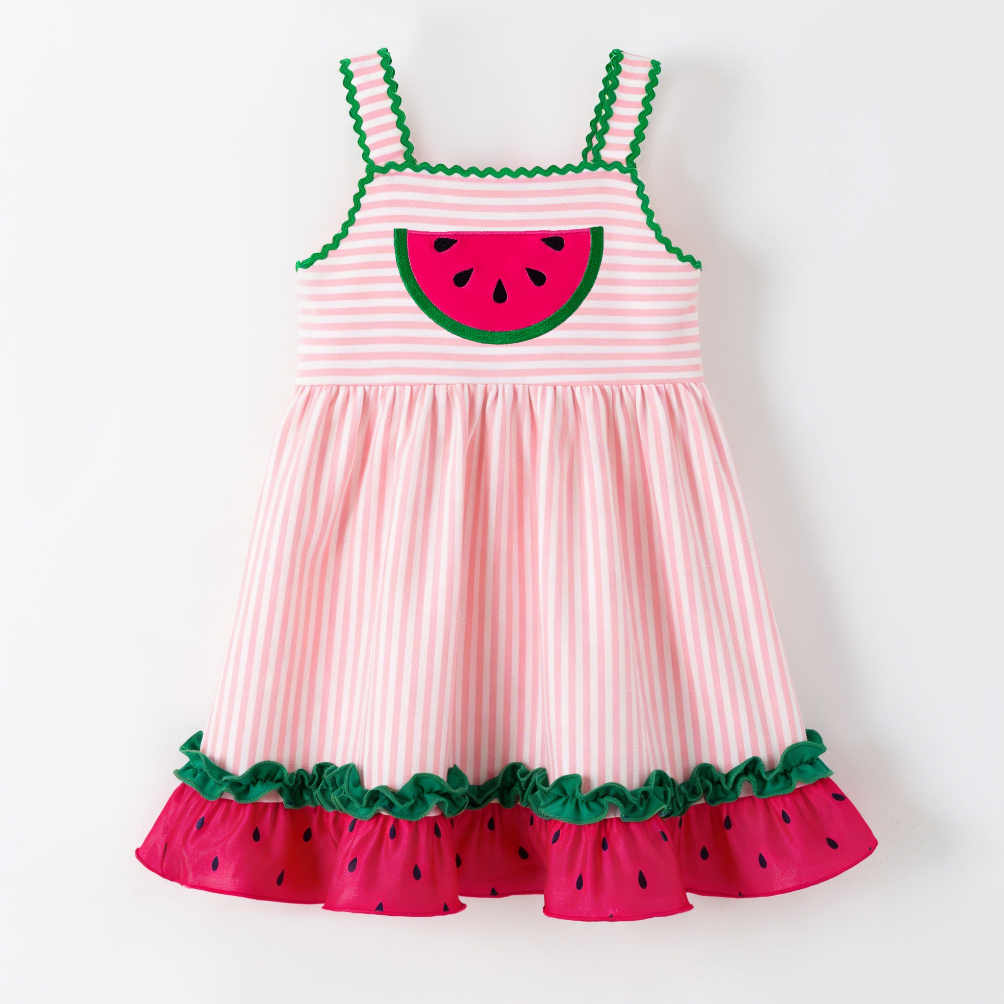 (In Stock)Girls Summer Watermelon Applique Cotton Dress