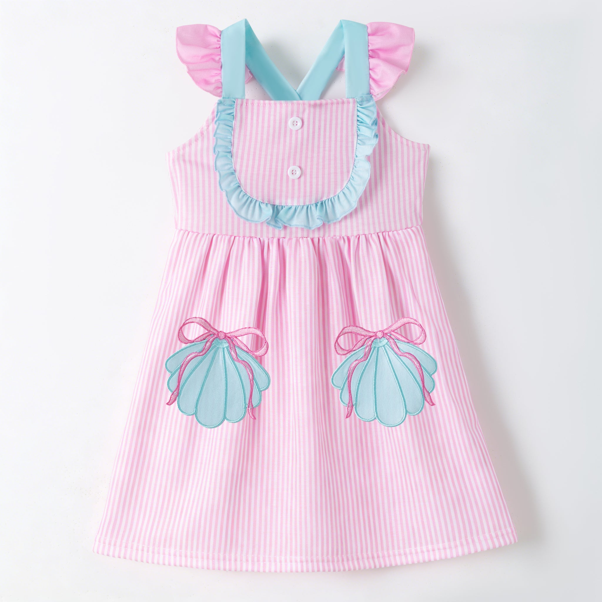 (Pre Order,Prepack Zone)Family Sea Shell Applique Dress&Romper(Mix Size)