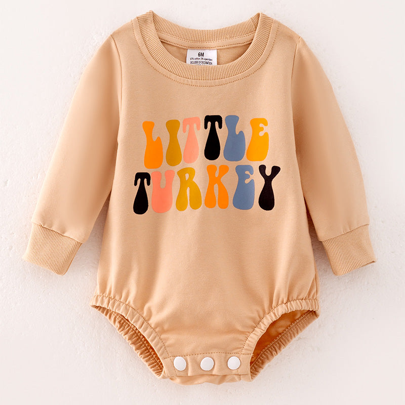 (In Stock G31-1-2)Baby Girls Fall “LITTLE TURKEY” Print Romper