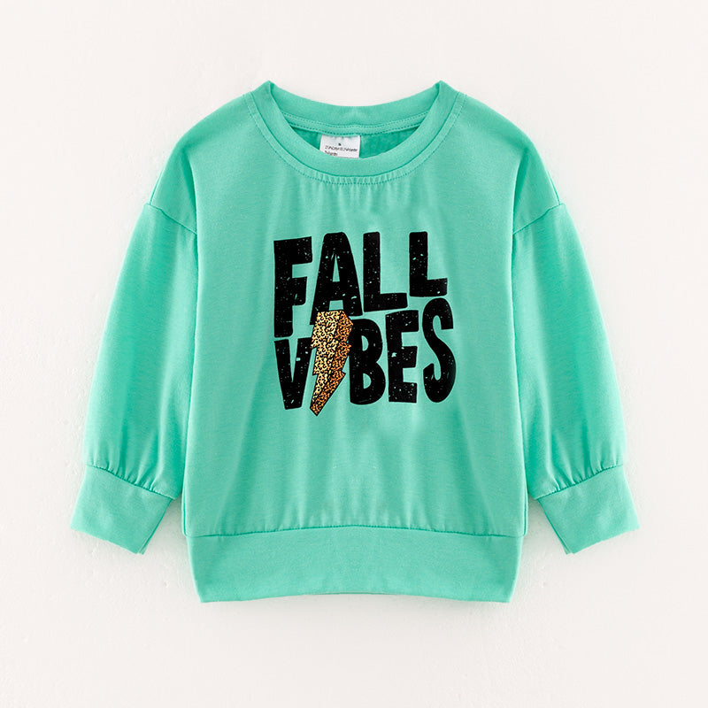 (In Stock E27-5-2)Girls Fall “FALL VIBES” Print Top