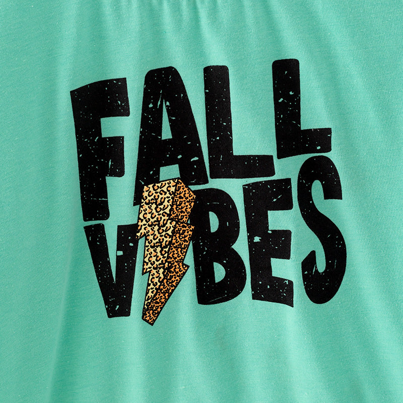 (In Stock E27-5-2)Girls Fall “FALL VIBES” Print Top