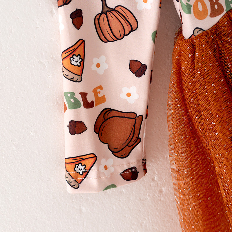 (In Stock L07-02-01)Girls Thanksgiving Print Tulle Dress