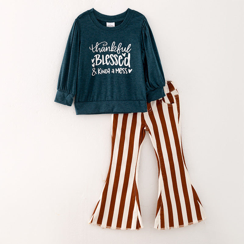 (In Stock Q04-04-01)Girls Thanksgiving Print Jeans Set
