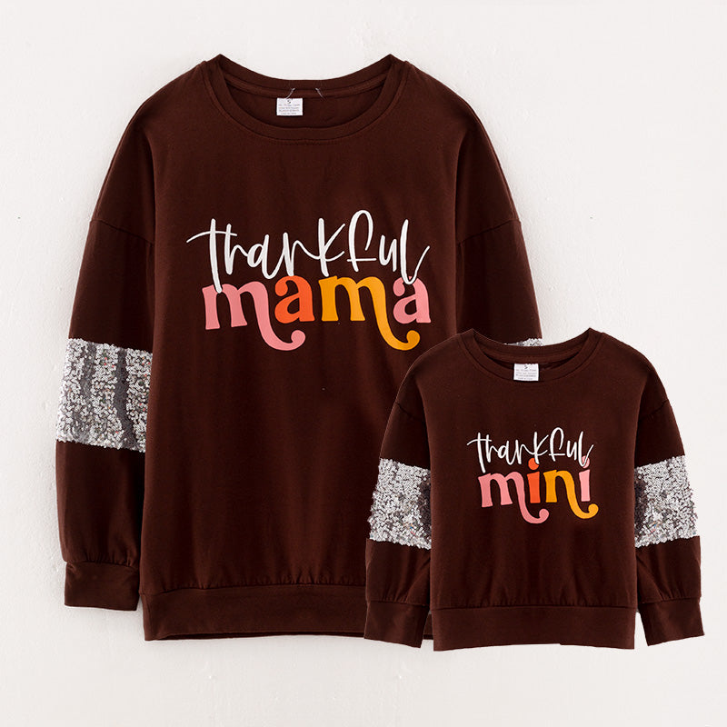 (In Stock L19-04-01)Mommy and Me “thankful MAMA and MINI” Print Top