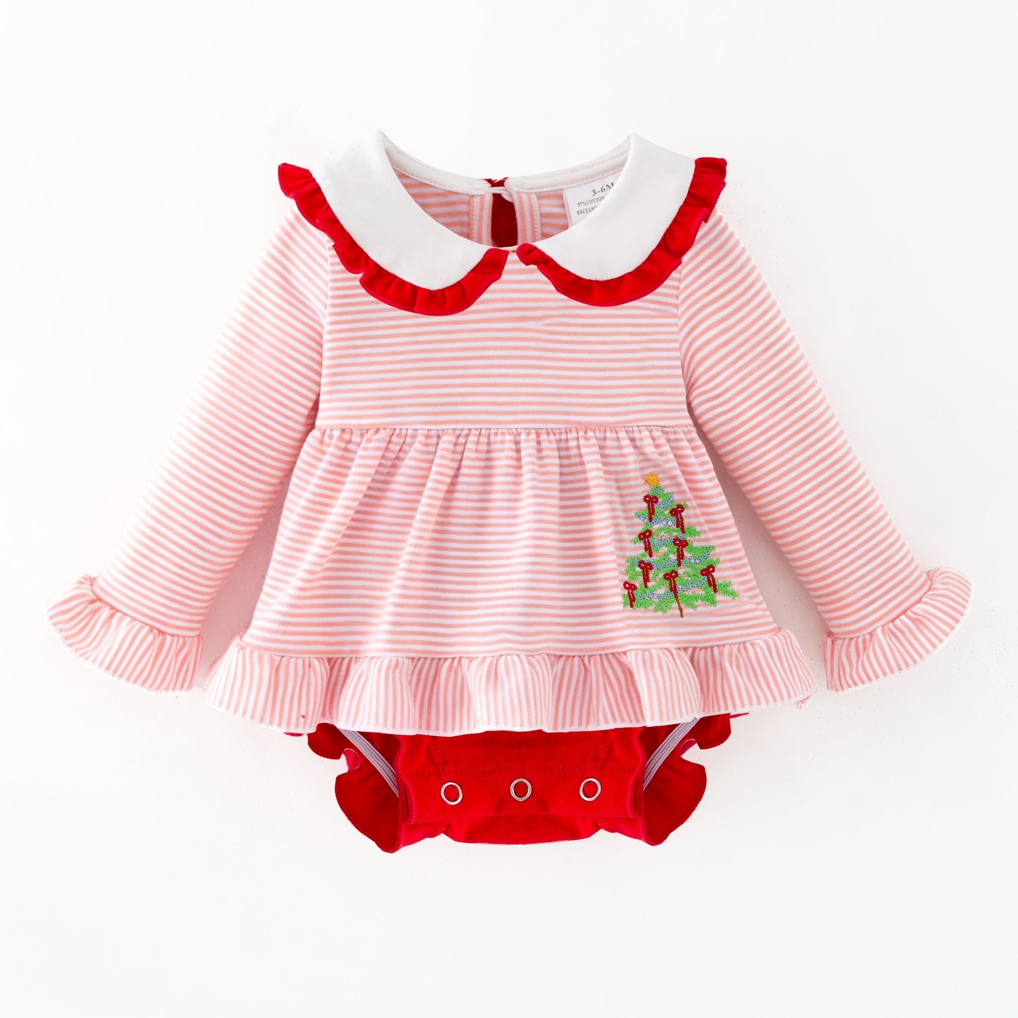 (In Stock)Toddler Girls Christmas Tree Embroidery Cotton Romper