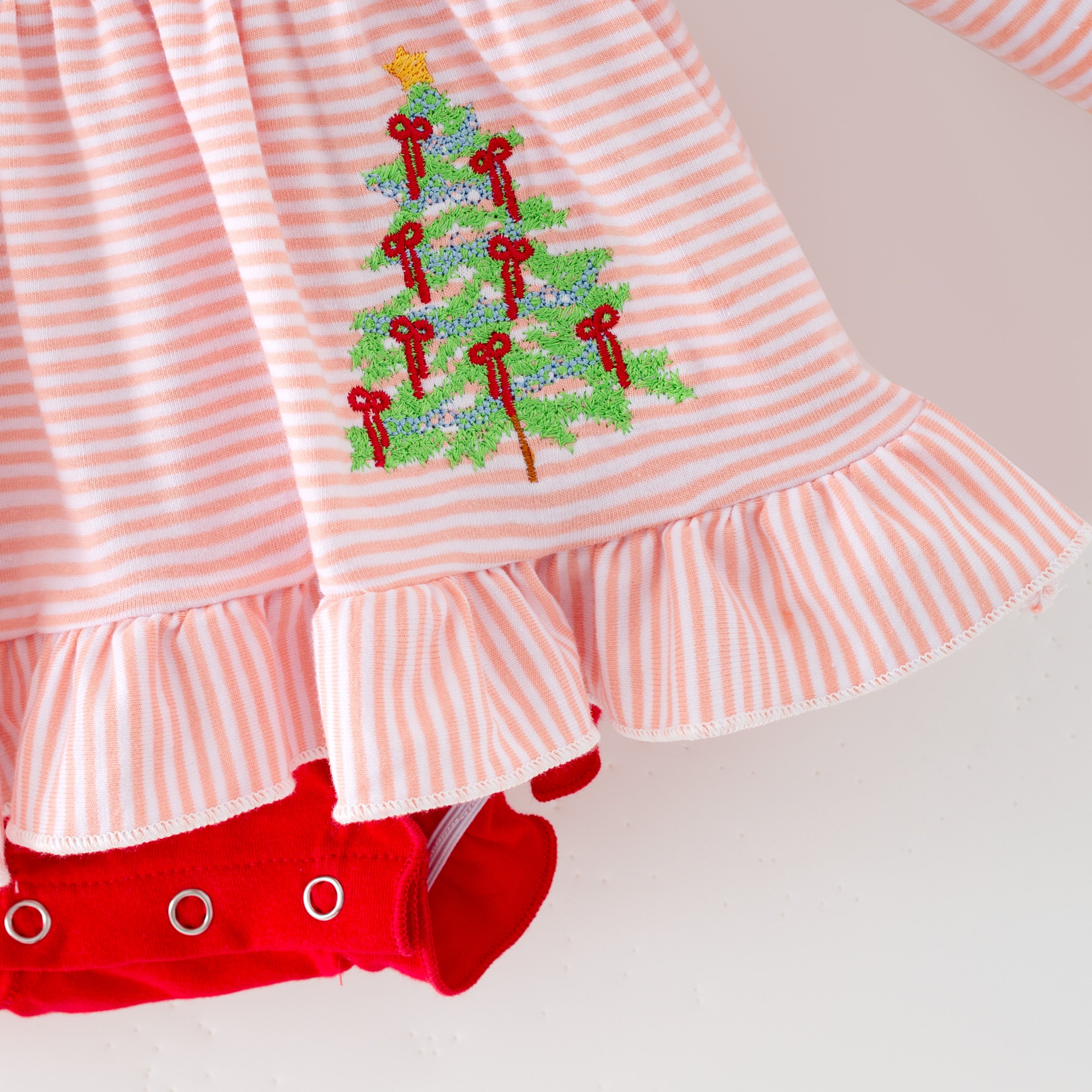 (In Stock)Toddler Girls Christmas Tree Embroidery Cotton Romper