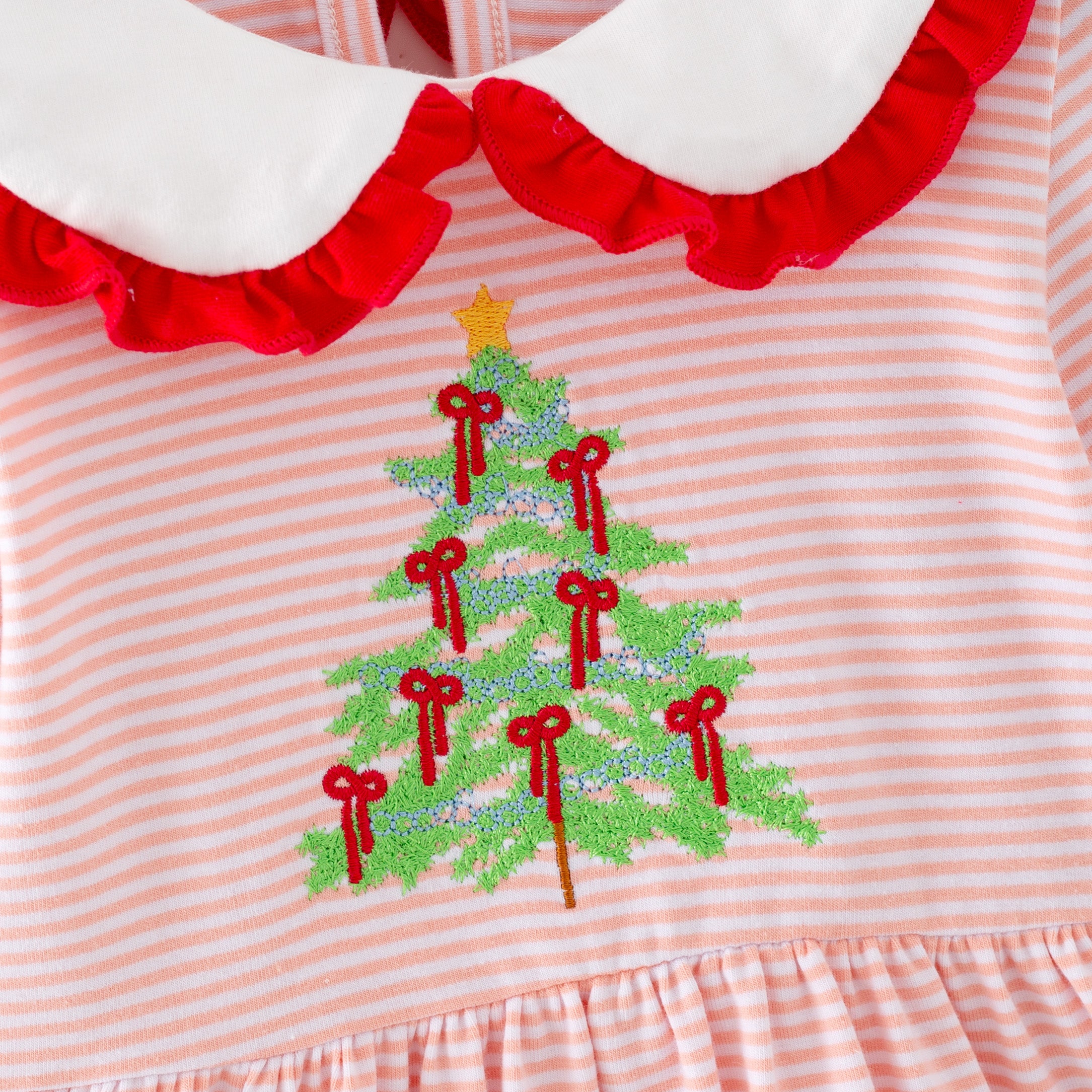 (In Stock)Girls Christmas Tree Embroidery Cotton Dress