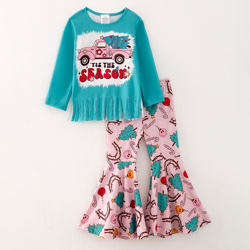 (In Stock L28-4-3)Girls Christmas Print Outfit Set