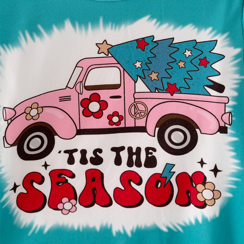 (In Stock L28-4-3)Girls Christmas Print Outfit Set