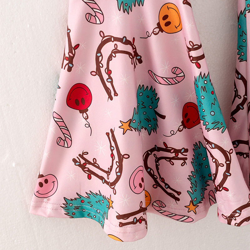 (In Stock L28-4-3)Girls Christmas Print Outfit Set