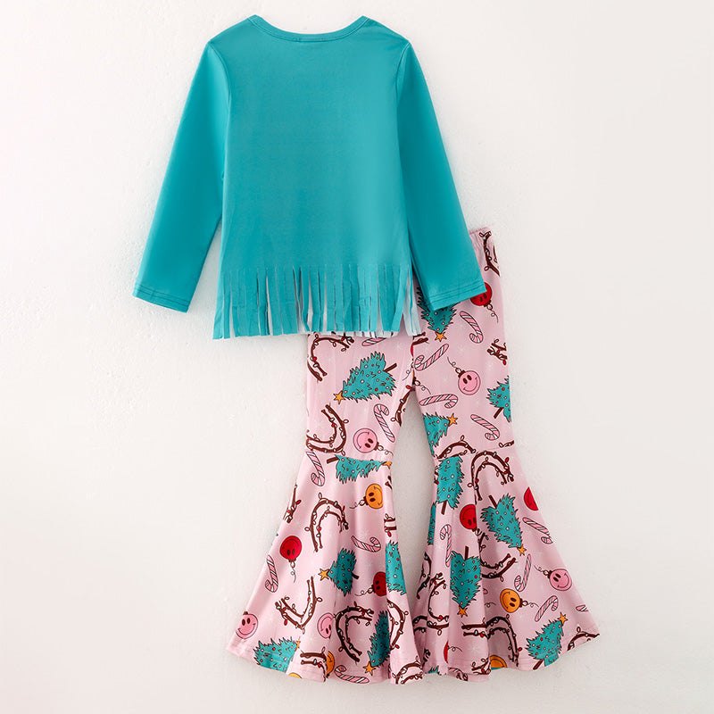 (In Stock L28-4-3)Girls Christmas Print Outfit Set