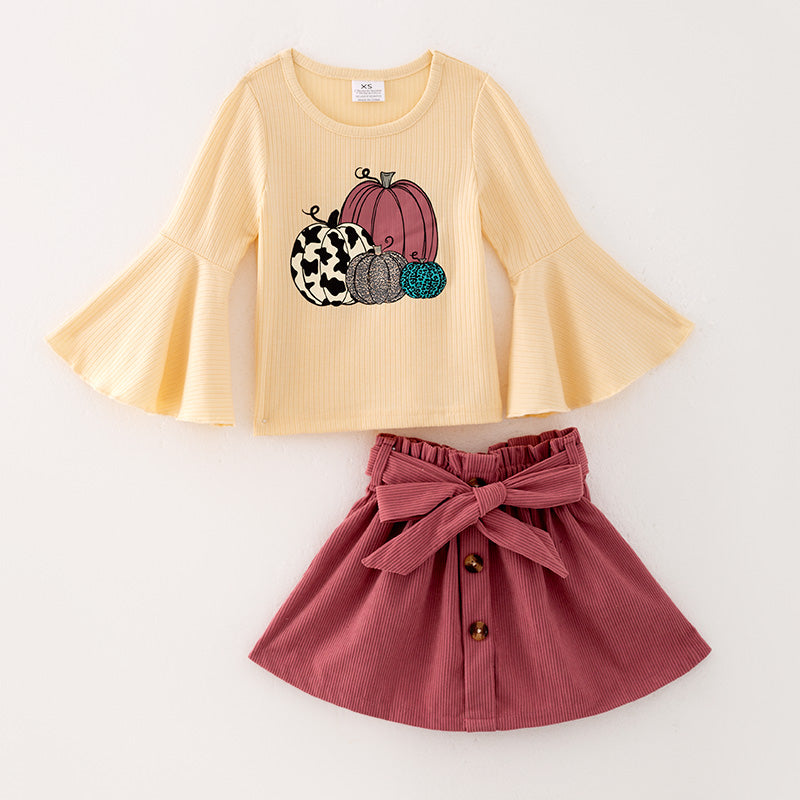 (In Stock Q02-05-01)Girls Thanksgiving Print Skirt Set