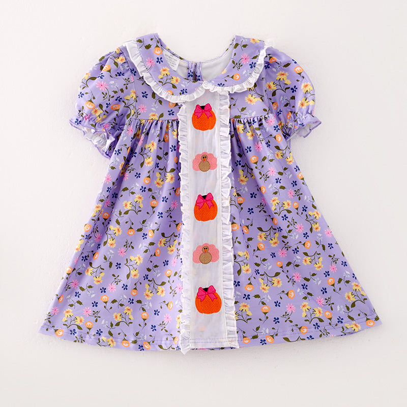 (In Stock Q4-1-1)Girls Thanksgiving Embroidery Dress