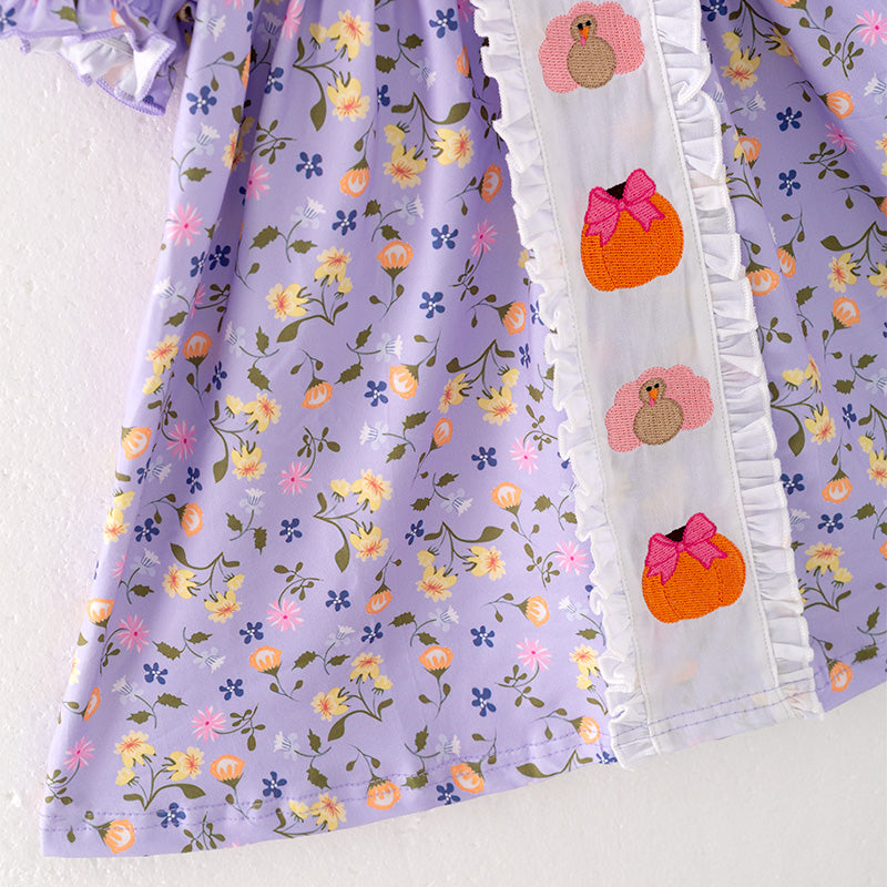 (In Stock Q4-1-1)Girls Thanksgiving Embroidery Dress