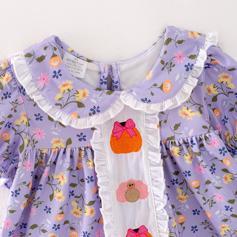 (In Stock Q4-1-1)Girls Thanksgiving Embroidery Dress