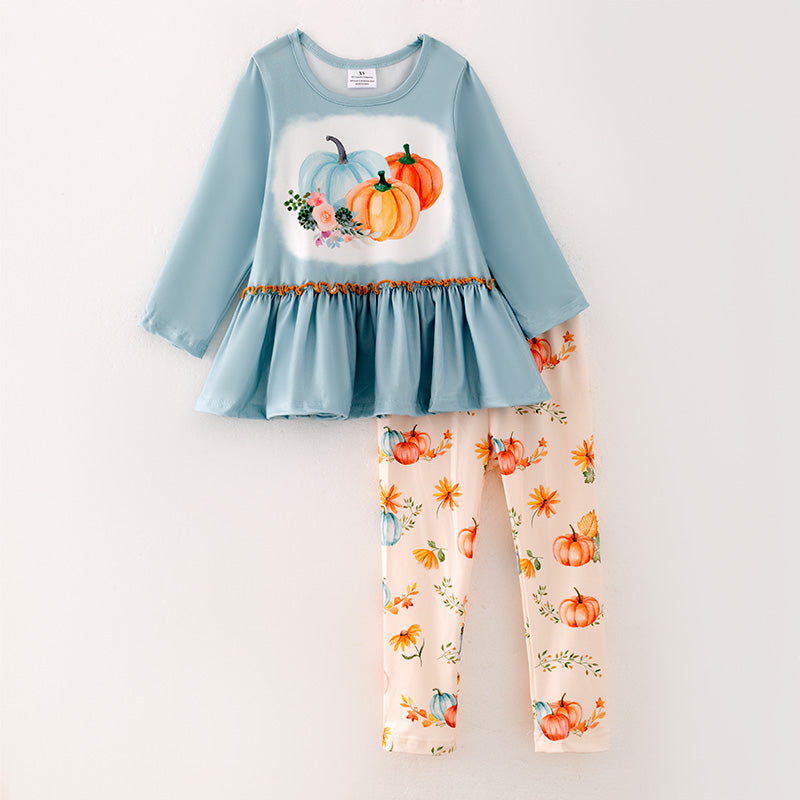 (In Stock Q4-5-1)Girls Thanksgiving Print Outfit Set