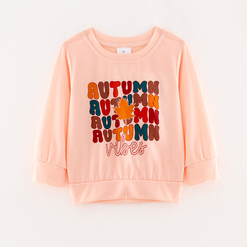 (In Stock Q6-2-1)Girls Thanksgiving “AUTUMN VIBES” Print Top