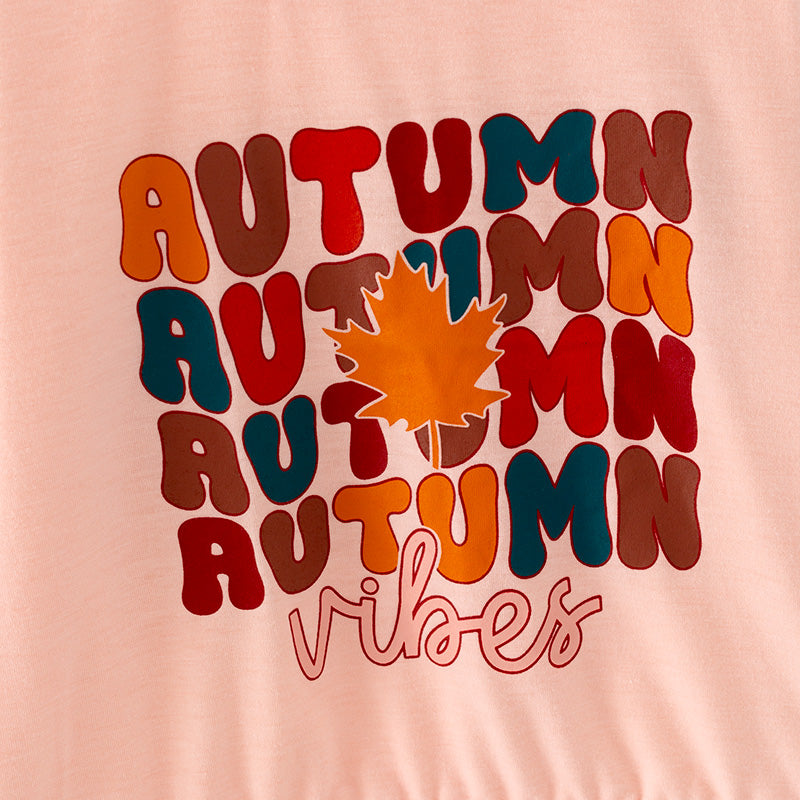(In Stock Q6-2-1)Girls Thanksgiving “AUTUMN VIBES” Print Top