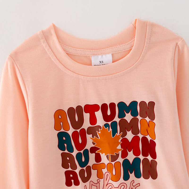 (In Stock Q6-2-1)Girls Thanksgiving “AUTUMN VIBES” Print Top