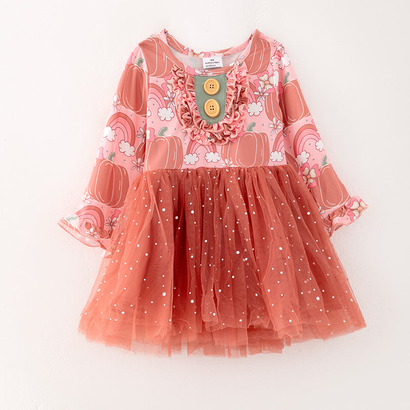 (In Stock Q2-4-1)Girls Thanksgiving Print Tulle Dress